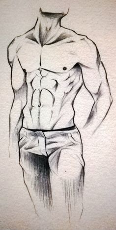 a drawing of a man's torso in black and white pencils on paper