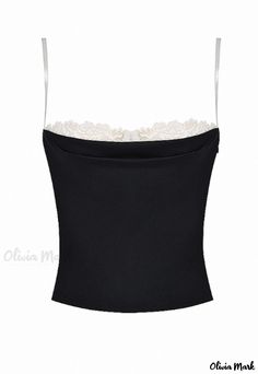 Olivia Mark - Lace Trimmed Satin Camisole Tank Top - Versatile and Chic Layering Piece Black Suspenders, Satin Camisole, Tank Top Camisole, White Tank Top, White Tank, Layering Pieces, Olivia Mark, Black Tank Tops, Suspenders