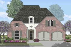 this is an artist's rendering of the front elevation of these luxury home plans