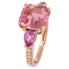 RING 18K Pink Gold Diamonds 0.10 Cts/10 Pcs Pink Sapphire 0.93 Cts/2 Pcs PT 4.23 Cts/1 Pcs Formal Pink Gold Rings With Brilliant Cut, Formal Pink Gold Ring With Center Stone, Formal Pink Gold Rings With Round Cut, Pink Sapphire Ring For Formal Occasions, Formal Pink Gold Diamond Ring With Accents, Formal Pink Gold Diamond Rings, Fine Jewelry Pink Gold Round Cut Ring, Luxury Pink Gold Rings With Accent Stones, Rose Gold Sapphire Ring With Diamonds For Formal Events