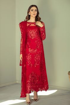 Brittle Red Embroidered Pakistani Salwar Kameez Dupatta Salwar Suit Red Salwar Suit, Red Dupatta, Dupatta Style, Pakistani Salwar, Pakistani Salwar Kameez, Embroidered Organza, Red Suit, Pakistani Dress Design, Kurti Designs