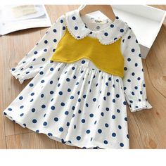 Girls Polka Dot Dress & Vest Baby Girl Wholesale - PrettyKid Cute Polka Dot Dress-up Dresses, Cute Polka Dot Dress For Dress-up, Polka Dot Long Sleeve Cotton Dress, Long Sleeve Polka Dot Cotton Dress, Yellow Long Sleeve Dress For Playtime, Cute Polka Dot Dress, Girls Polka Dot Dress, Dress Vest