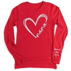 ❤️👩 Show your mama love with our Love NanaHeart Shirt personalized with your kid's name! 🌟 Perfect for expressing your affection for your little one! 😍 For different Mother's Day t-shirt designs, please take a look at our Mother's Day collection. https://www.greatwoodboutique.com/collections/mothers-day-tee-shirts Family Long Sleeve T-shirt For Mother's Day, Long Sleeve T-shirt For Mother's Day Family Event, Long Sleeve T-shirt For Mother's Day, Personalized Long Sleeve T-shirt For Mother's Day, Personalized Long Sleeve T-shirt With Letter Print, Long Sleeve T-shirt With Heart Graphic For Gift, Mother's Day Long Sleeve Custom Print T-shirt, Customizable Long Sleeve Family Matching T-shirt, Long Sleeve T-shirt With Name Print Gift