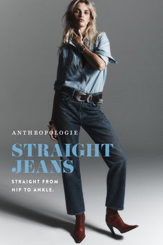 The ultimate fall style staple? New jeans! Find your perfect fit, size, and rise with tons of new denim arrivals. Try a trending pair of barrel jeans or go timeless with straight-leg jeans – there's a pair for every style and occasion! Explore the latest leg shapes and styles at Anthropologie. Western Editorial, Jeans Styling, Denim Jeans Fashion, Anthropologie Brands, Beach Riot, Loose Fit Jeans, Mid Rise Jeans