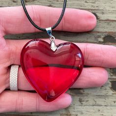 Red Heart Glass Necklace 42mm Deep Red Large Heart Pendant on - Etsy Ecuador Red Heart Charm Necklace For Gift, Red Heart Necklace For Gifts, Red Heart Necklace For Gift, Heart-shaped Resin Jewelry For Valentine's Day, Heart Shaped Resin Jewelry For Valentine's Day, Handmade Red Heart Necklace For Valentine's Day, Valentine's Day Heart-shaped Resin Jewelry, Red Heart Pendant Necklace Gift, Red Double Heart Necklace With Heart Beads