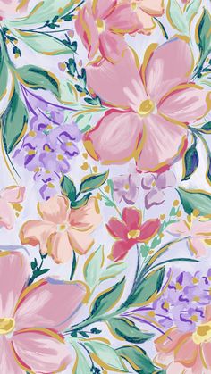 a floral wallpaper with pink and blue flowers