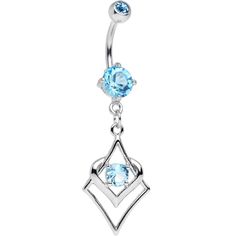 a belly ring with two blue stones hanging from it