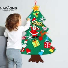 Felt christmas tree size: Height: 2.6 ft; Width: 1.8 ft. 22pcs detachable cute ornaments. This is a great Christmas and Diy Felt Christmas, Trees For Kids, Diy Felt Christmas Tree, Christmas Tree Kit, Christmas Trees For Kids, Felt Tree, Christmas Tree Set, Diy Snowman, Felt Christmas Tree