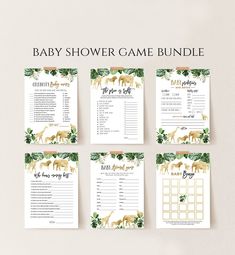 the baby shower game bundle includes animals and greenery