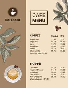 Coffee Shop Menu Cafe Leaflet Design, Caffee Restaurant Design Plan, Menu Cafe Aesthetic, Coffee Menu Design Ideas Layout, Cafe Menu Design Ideas, Coffee Shop Menu Design, Menu Design Ideas Templates, Menu Design Ideas, Coffee Menu Design