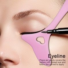 This eyelash applicator tool facilitates drawing perfect eyeliner  and efficiently, making it ideal for everyday makeup and styling. It is beginner-friendly, and can be used for multiple tasks - from mascara drawing to face cream application - enabling you to finish your makeup in minimal time. It features a heart-shaped hook for convenient storage. Winged Eyeliner Tricks, Eye Stencil, Makeup Stencils, Perfect Winged Eyeliner, Eyeliner Stencil, Eye Makeup Tools, Silicone Makeup, How To Apply Eyeliner, No Eyeliner Makeup