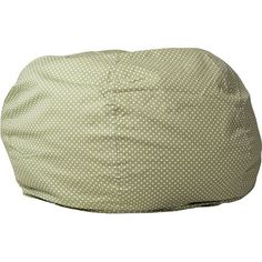 a green bean bag chair sitting on top of a white floor