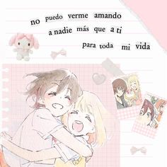 a drawing of two people hugging each other with the caption in spanish above them