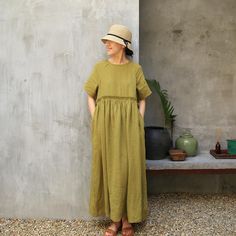 simplelinenlife-Linen-casual-summer-long-women-dresses Khaki Beach Dress, Khaki Short Sleeve Dress With Relaxed Fit, Khaki Short Sleeve Relaxed Fit Dress, Khaki Relaxed Fit Short Sleeve Dress, Green Linen Dress With Relaxed Fit For Vacation, Green Relaxed Fit Linen Beach Dress, Green Relaxed Fit Linen Dress For Vacation, Short Sleeve Sage Summer Dresses, Summer Short Sleeve Sage Dress