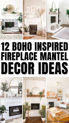 12 Boho Inspired Fireplace Mantel Decor Ideas Modern Boho Fireplace, Boho Fireplace Mantle, Boho Fireplace Mantle Decor, Modern Fireplace Mantle, Boho Fireplace, Over Fireplace Decor, Fireplace Mantel Decor Ideas, Living Room Mantle Decor, Modern Fireplace Decor