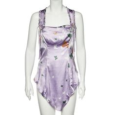 The Valentino Camisole Is Known For Its Attention To Detail And Uncompromising Quality. The Use Of Purple Color And Butterfly Prints In This Creation Makes It Look Stunning. Made From Fine Silk, This Top Is A Crafty Piece Flawless For Any Season. Lilac Butterfly, Butterfly Prints, Luxury Closet, Printed Silk, Butterfly Print, Asymmetric Hem, Silk Satin, Silk Printing, Purple Color