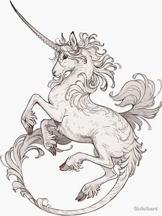 a drawing of a unicorn on its hind legs