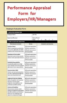 the employee performance appraisal form for employees / hr managers is shown in red