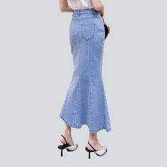 Bring your denim Collection to life with the 2023 Spring-Summer Collection's High-Rise Mermaid Long Denim Skirt. An embodiment of streetwear style. this light-wash skirt is the perfect blend of contemporary vogue and nostalgia. It's time to take your look up a notch!Why You'll Love It High-Waisted Style: With its unique high-waisted silhouette. this denim skirt is patterned to hug your figure and show off your curves in the right places. Mermaid Cut: This skirt has a mermaid cut that adds a flir Denim Skirts Online, Womens Denim Skirts, Long Denim Skirt, Denim Patterns, High Waist Fashion, Mermaid Skirt, Denim Collection, Streetwear Style, A Mermaid