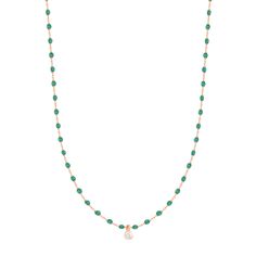 Gigi Clozeau - Mini Gigi Emerald necklace, Rose Gold 1 Diamond, 15.7 Elegant Emerald Necklace With Beaded Chain, Dancing Diamond, Necklace Rose Gold, Sparkling Diamond, Necklace Rose, Emerald Necklace, Rose Gold Necklace, Sparkle Diamonds, Or Rose