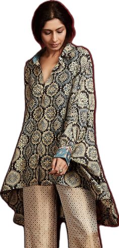 Designer Slub Silk Sets With Printed Motifs, Slub Silk Sets With Printed Motifs, Ajarak Print Blouses, Semi-stitched Raw Silk Sets With Printed Motifs, Single-breasted Jacquard Outerwear With Long Sleeves, Shirt Online, Aza Fashion, Printed Shirts, Top Shirt