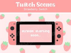 a pink nintendo wii game console with strawberries on it and the words stream starting soon