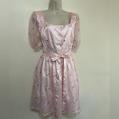 This Cute Babydoll Dress Has A Sheer Organza Top Layer With Embroidered Daisy Details And A Satin Ribbon Tied Around The Waist. Nwt Size 1x Spring Princesscore Short Sleeve Dress, Spring Short Sleeve Princesscore Dress, Princess Style Embroidered Summer Dress, Embroidered Princess Style Summer Dresses, Summer Princess Style Embroidered Dress, Pink Baby Doll Dress, Daisy Embroidery, Organza Top, Baby Doll Dress