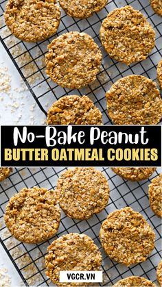 no bake peanut butter oatmeal cookies on a cooling rack