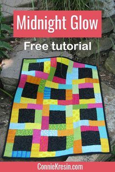 the midnight glow free quilt pattern is featured in this image with text that reads midnight glow