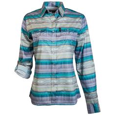 the front of the purple, blue ,and white serape, long sleeve, ladies SOL shirt Western Long Sleeve Tops For Outdoor, Western Style Long Sleeve Tops For Outdoor, Fitted Long Sleeve Outdoor Shirt, Fitted Long Sleeve Shirt For Outdoor, Serape Pattern, Western Pearl Snap, Pearl Snap Shirt, Flannel Dress, Flannel Jacket