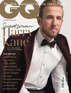 a man in a tuxedo is featured on the cover of gq magazine