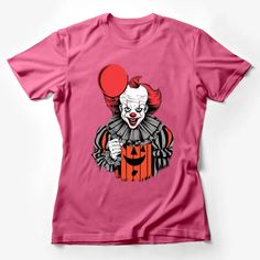 Creepy Clown T-Shirt, Halloween Red Balloon Graphic Tee, Spooky Horror Movie Inspired Shirt, Unisex Female T-Shirt Custom graphic T-Shirt.Customize your color Balloon Graphic, Pop Art Clothing, Vintage Circus Theme, Horror Clown, Halloween Costume Party, Creepy Clown, Movies Outfit, Costume Shirts, Black Graphic Tees