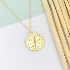 14K Solid Gold Compass Necklace, Personalized Compass Pendant, Compass Jewelry, Compass Traveler Gift  🟠We produce this product in 2 different materials, 14 carat solid gold and 925 sterling silver. and we also complete it in 3 different colors as rose, silver and gold 🟠The material you choose will be sent in the color you choose. 🟠It is free to type on the back 📏Pendant Diameters: 0,53 inches / 13,50mm 0,60 inches / 15,30mm 0,65 inches / 16,51mm (Size used in the ad) 0,70 inches / 17,78mm 0 Travel Engraved Gold Jewelry, Gold Engraved Jewelry For Travel, Everyday Gold Jewelry With Compass Design, Gold Medallion Jewelry For Travel, Gold Round Pendant Necklace For Travel, Gold Necklace With Round Pendant For Travel, Personalized Gold Jewelry For Travel, Yellow Gold Pendant Necklaces For Travel, Symbolic Gold Necklaces With Compass Design