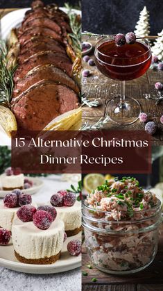 christmas dinner and desserts with text overlay that reads 15 alternative christmas dinner recipes