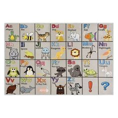 a children's play mat with animals and letters on the front, in grey