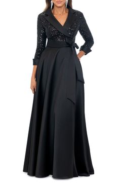 Xscape Evenings Sequin Long Sleeve Tux Ballgown | Nordstrom Black Long Dress With Sleeves Gowns, Black Evening Dresses Plus Size Nordstrom, Black Formal Gown Nordstrom, Black Formal Dress Nordstrom, Luxury Maxi Length Gown For Black-tie Events, Evening Dresses Long With Sleeves Classy, Black Dress Classy Long Gowns, Black Formal Dress Long With Sleeves, Black Tie Event Dresses Classy Evening Winter 2022