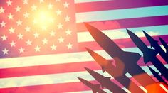 an american flag and silhouettes of fighter jets in front of a sunburst