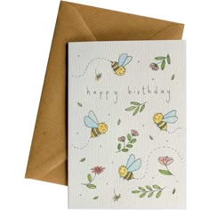 Friendsheep Sustainable Goods greeting_card Happy Birthday Bees - Greeting Card Happy Birthday Cards Handmade, Creative Birthday Cards, Cool Birthday Cards, Watercolor Birthday Cards, Birthday Card Drawing, Diy Birthday Gifts For Friends, Homemade Birthday Cards, Bee Birthday