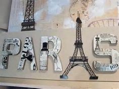 the word paris spelled out in french with eiffel tower in the back ground