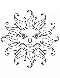 a drawing of the sun with its face drawn in black and white ink on a white background