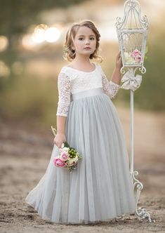 GRAY BOHO TULLE FLOWER GIRL DRESS – Hannah Rose Vintage Boutique Gray Flower Girl Dress, Grey Flower Girl Dress, Grey Tulle Skirt, Dance Portraits, Gray Flower Girl, Flower Girl Dress Tulle, Vintage Flower Girls, Flower Girl Dresses Vintage, Rustic Flower Girl Dress