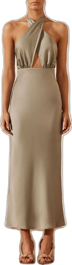 Sleek Solid Midi Slip Dress, Chic Midi Halter Dress, Chic Solid Color Midi-length Halter Dress, Chic Solid Color Midi Halter Dress, Chic Solid Halter Midi Dress, Shona Joy, Silk Touch, Halter Midi Dress, Slim Fit Top