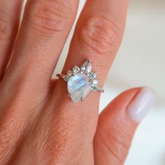 Asteria Moonstone Ring Moonstone Engagement Ring Bridal - Etsy Moonstone Wedding Ring, June Birthstone Ring, Ring Moonstone, Moonstone Engagement, Moonstone Engagement Ring, Three Rings, Ring Pictures, June Birthstone, One Ring