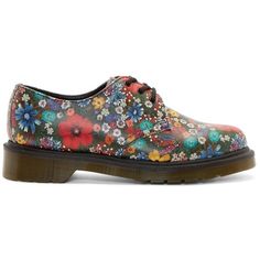 Dr. Martens Multicolor Floral 1461 Derbys (180 CAD) ❤ liked on Polyvore featuring shoes, oxfords, dr martens oxford, floral oxfords, leather shoes, black oxfords and dr martens shoes Dr Martens Oxford, Flower Print Shoes, Floral Print Shoes, Color Shoes, Pattern Shoes, Black Oxfords, Round Toe Shoes, Print Shoes