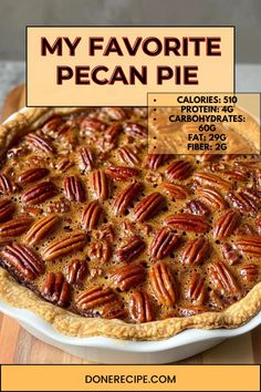 a pie with pecans in it on a cutting board