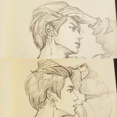 two drawings of people's heads, one in profile and the other in profile