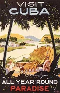 an advertisement for the cuba all year round parade, with palm trees and people on horseback