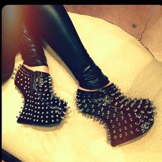 These shoes are crazy! Shoes With Spikes, Spike Shoes, Studded Heels, Studded Boots, Kat Von, Kat Von D, Jeffrey Campbell Shoes, Fashion Killa, Shoe Game