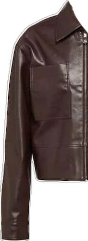 Faux Leather Outerwear With Pockets For Work, Sleek Leather Jacket With Pockets For Fall, Collared Faux Leather Outerwear For Work, Workwear Faux Leather Outerwear With Pockets, Fall Collared Leather Jacket For Work, Collared Leather Jacket For Work In Fall, Collared Leather Jacket For Fall Workwear, Sleek Brown Outerwear For Work, Sleek Brown Long Sleeve Outerwear