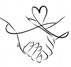 two hands holding each other with a heart in the middle and a ribbon around them